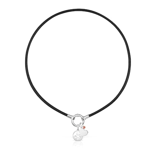 Collar de plata y cuero negro TOUS Mama