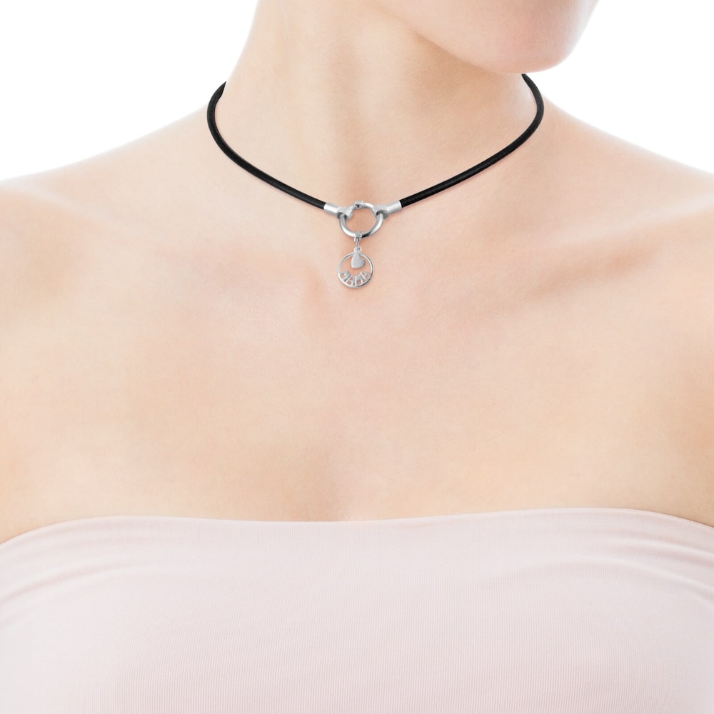 TOUS Mama Necklace in Silver and black Leather image number 3