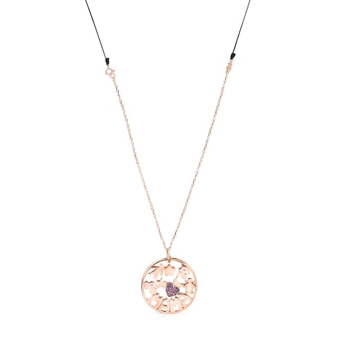 TOUS Mama Necklace in Rose 18K gold vermeil with Ruby and black Cord