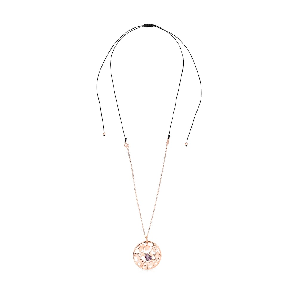 TOUS Mama Necklace in Rose 18K gold vermeil with Ruby and black Cord