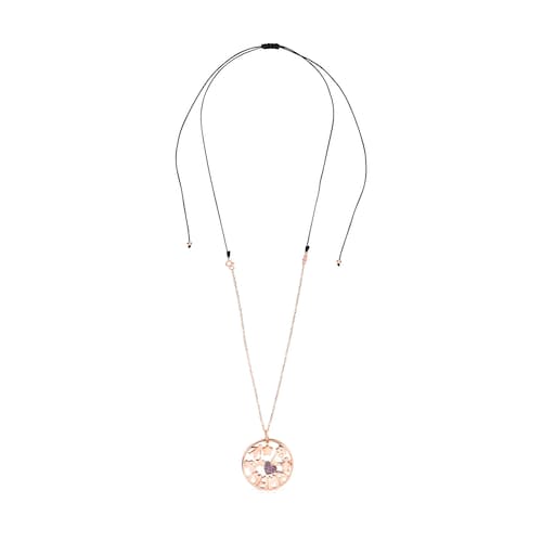 TOUS Mama Necklace in Rose Silver Vermeil with Ruby and black Cord