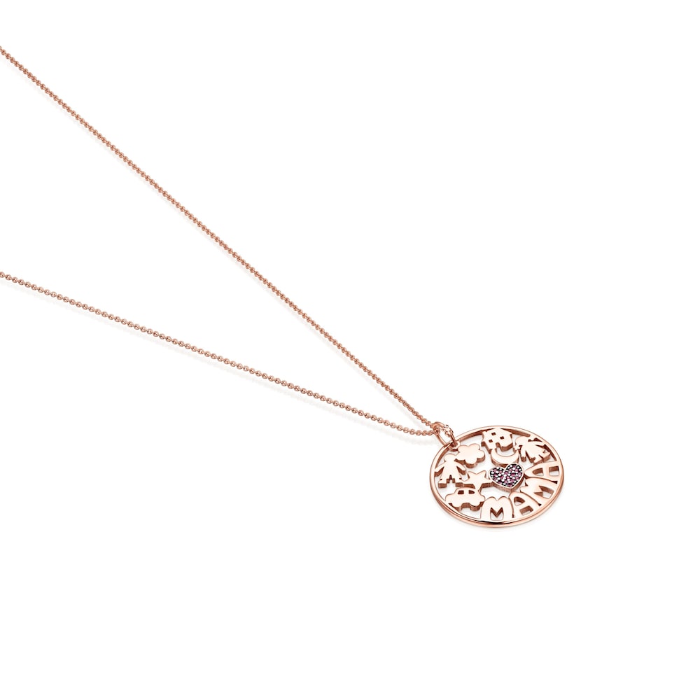 TOUS Mama Necklace in Rose 18K gold vermeil with Ruby and black Cord