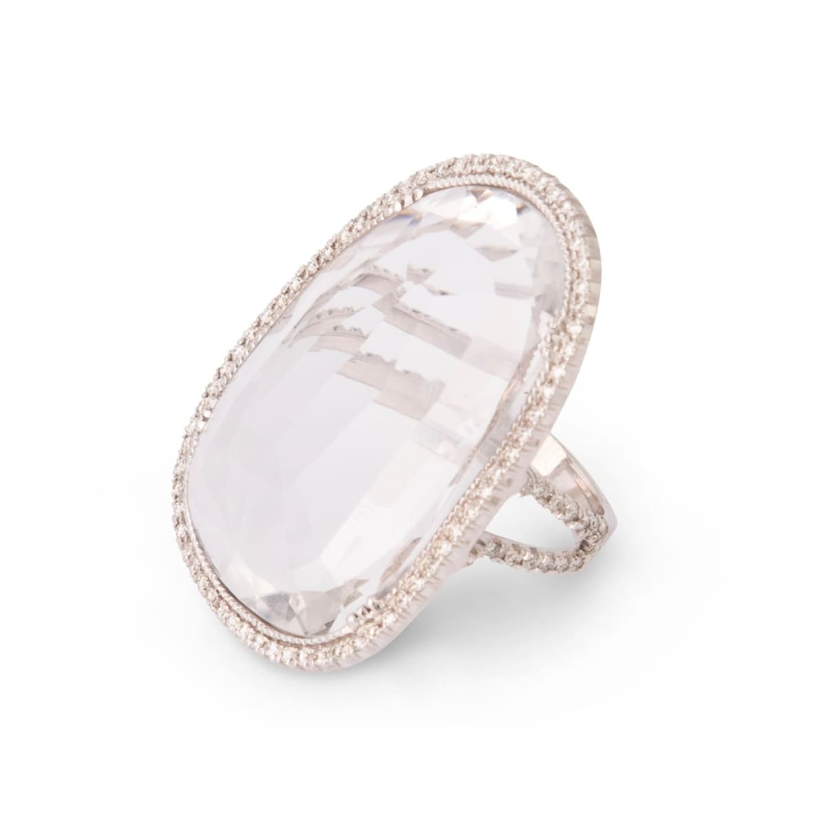 White Gold Ring With Diamond Pavé And Quartz Atelier Größe N14