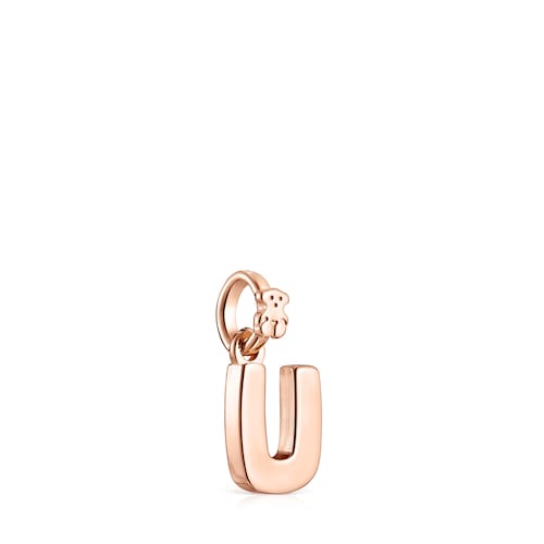 Alphabet letter U Pendant in Rose Silver Vermeil