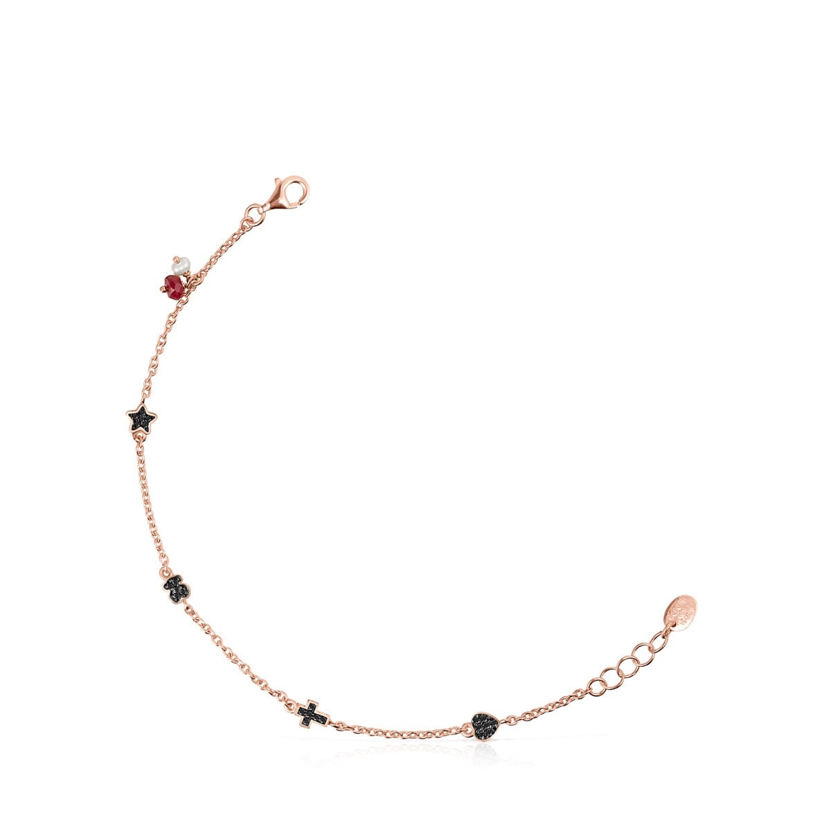Tous - Pulsera Con Baño De Oro Rosa 18 Kt Sobre Plata, Espinelas, Rubí Y Perla Motif - Rosa