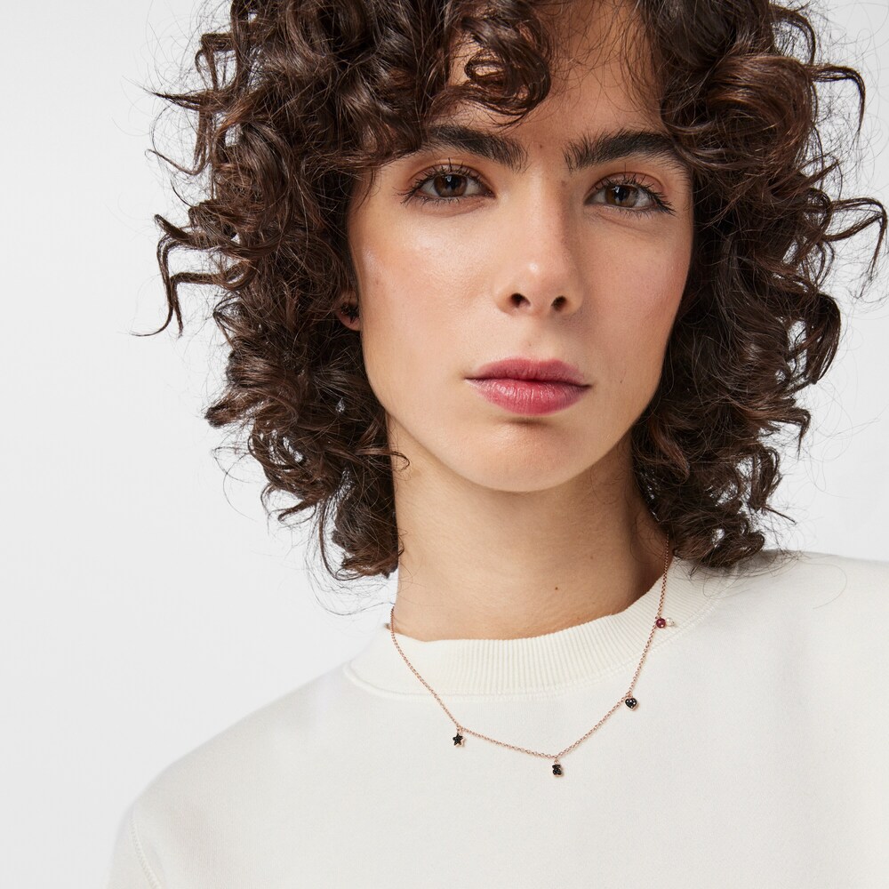 Motif Necklace in Rose 18K gold vermeil with Spinels, Ruby and Pearl