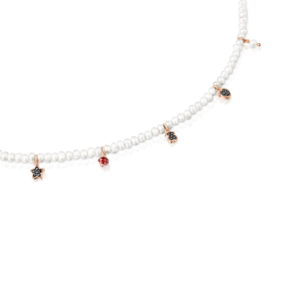 Tous Mini Motif - Naszyjnik z r&oacute;żowego srebra Vermeil ze spinelami, perłami i rubinem