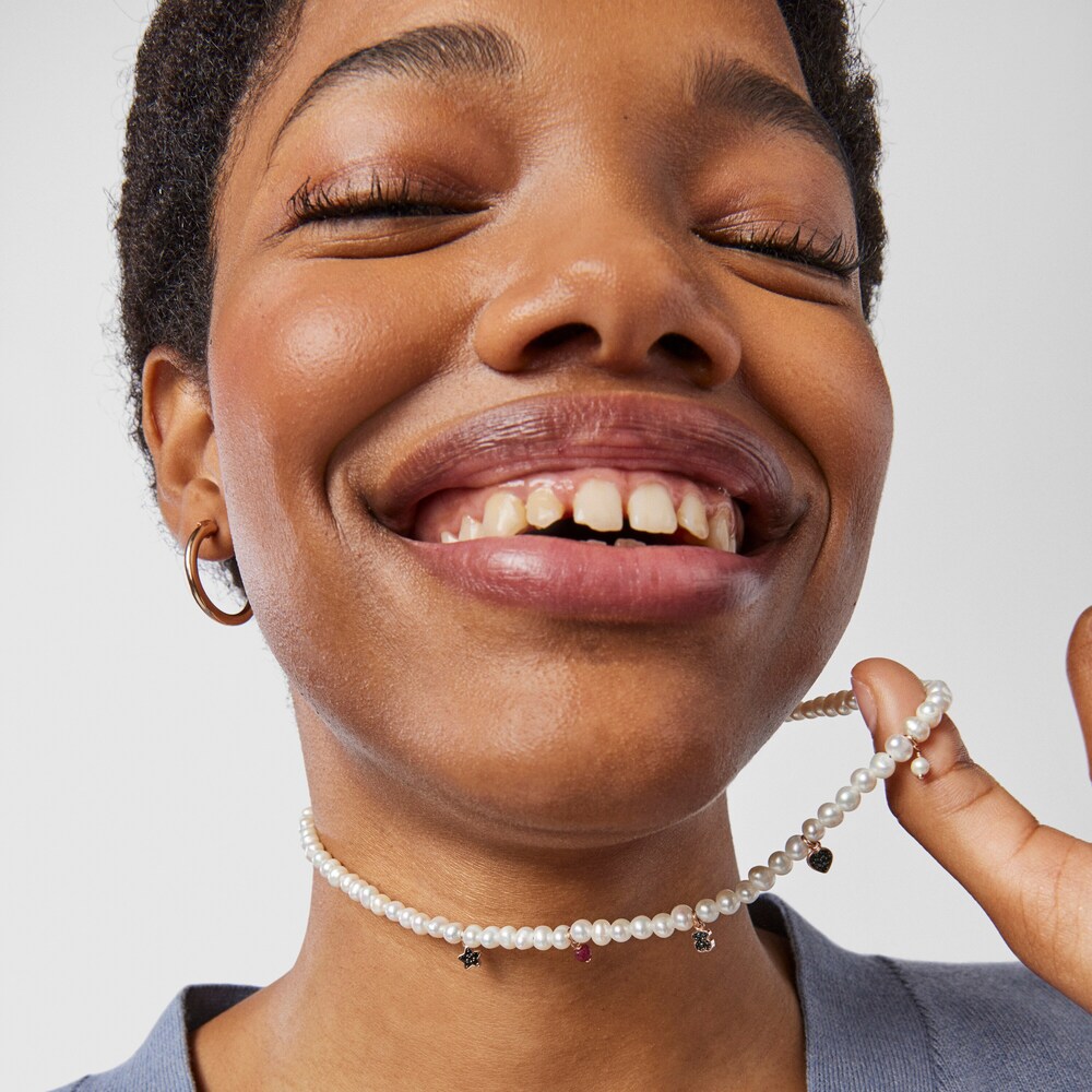 Tous Mini Motif - Naszyjnik z r&oacute;żowego srebra Vermeil ze spinelami, perłami i rubinem