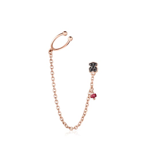 Boucle d’oreille Motif en Or Vermeil rose avec Spinelles et Rubis image number 0