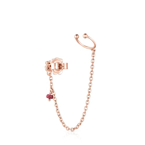 Boucle d&rsquo;oreille Motif en Or Vermeil rose avec Spinelles et Rubis