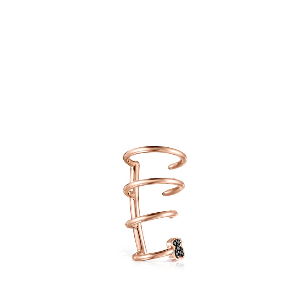 Earcuff Motif espiral con ba&ntilde;o de oro rosa 18 kt sobre plata con Espinelas