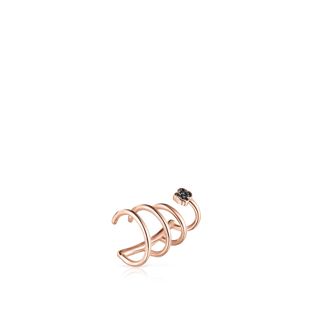 Earcuff Motif espiral con ba&ntilde;o de oro rosa 18 kt sobre plata con Espinelas