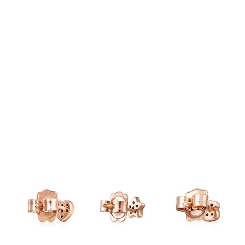 Pack de Pendientes con baño de oro rosa 18 kt sobre plata y espinelas 0,44 - 0,51 cm Motif