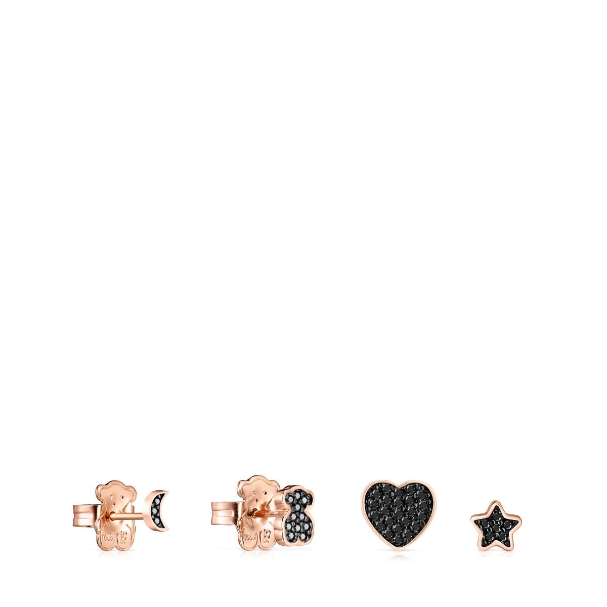 Pack de Pendientes con baño de oro rosa 18 kt sobre plata y espinelas 0,45 - 0,85 cm Motif