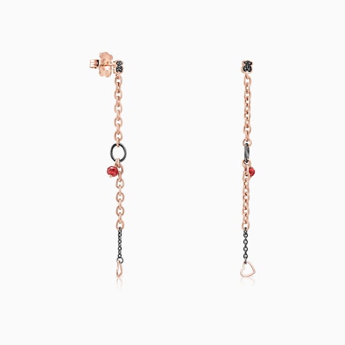 Brincos compridos Motif em Prata Dark Silver e Prata Vermeil rosa com Pedras Preciosas