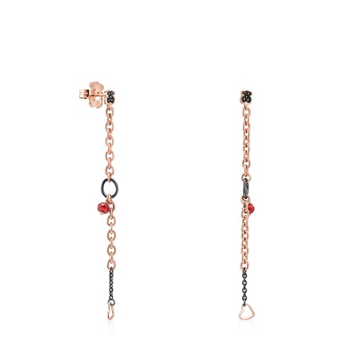 Long Dark Silver and Rose Silver Vermeil TOUS Motif Earrings with Spinels and Rubies 7,5cm. image number 0