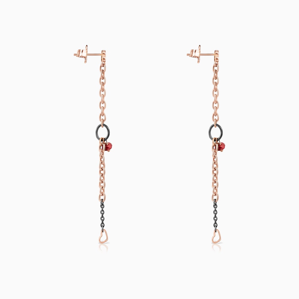 Brincos compridos Motif em Prata Dark Silver e Prata Vermeil rosa com Pedras Preciosas