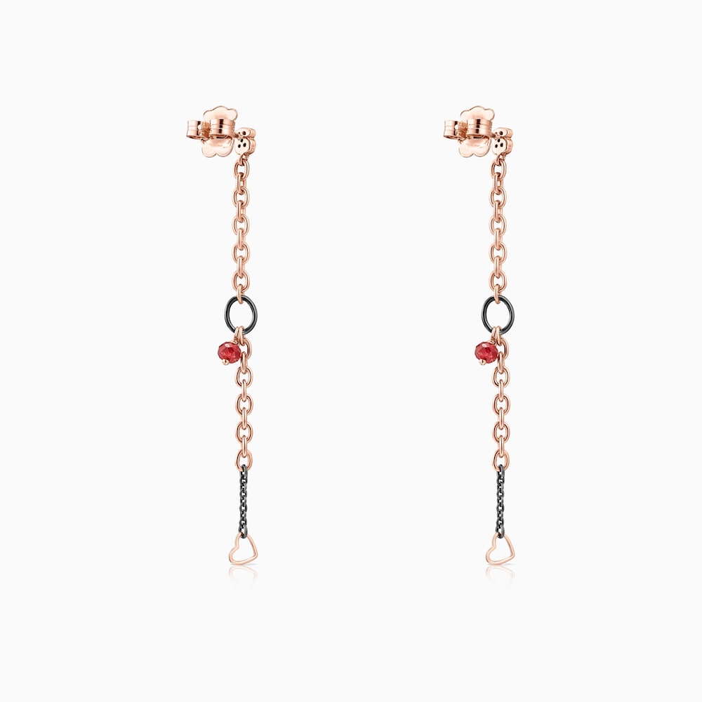 Brincos compridos Motif em Prata Dark Silver e Prata Vermeil rosa com Pedras Preciosas