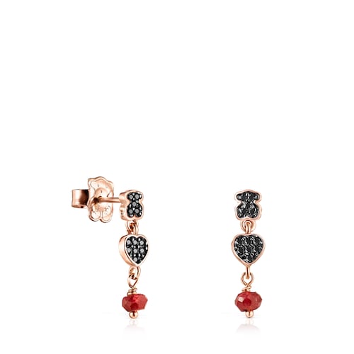 Pendientes cortos con baño de oro rosa 18 kt sobre plata y espinelas y rubí Motif image number 0