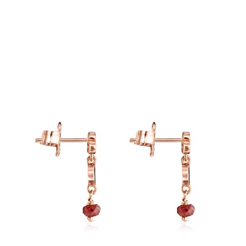Boucles d&rsquo;oreilles Motif courtes en Or Vermeil rose avec Spinelles et Rubis