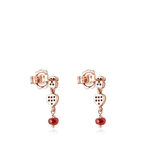 Boucles d&rsquo;oreilles Motif courtes en Or Vermeil rose avec Spinelles et Rubis
