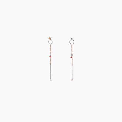 Long Dark Silver and Rose 18K gold vermeil TOUS Motif Earrings with Spinels and Rubies 13cm.