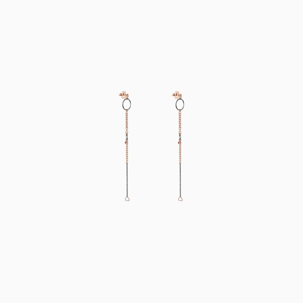 Long Dark Silver and Rose 18K gold vermeil TOUS Motif Earrings with Spinels and Rubies 13cm.