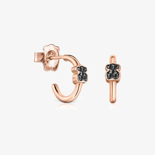 Pendientes aro con ba&ntilde;o de oro rosa 18 kt sobre plata y oso y espinelas Motif