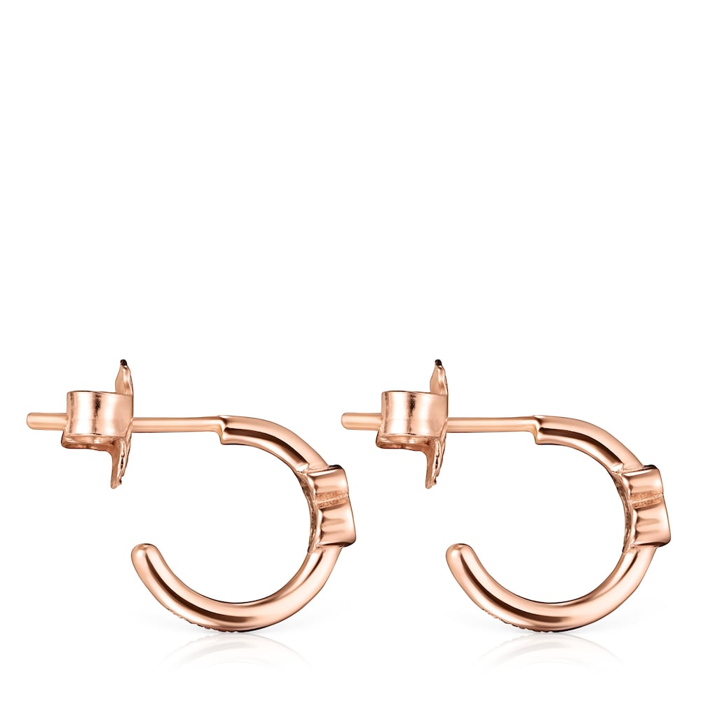 Pendientes aro con baño de oro rosa 18 kt sobre plata y oso y espinelas Motif image number 1