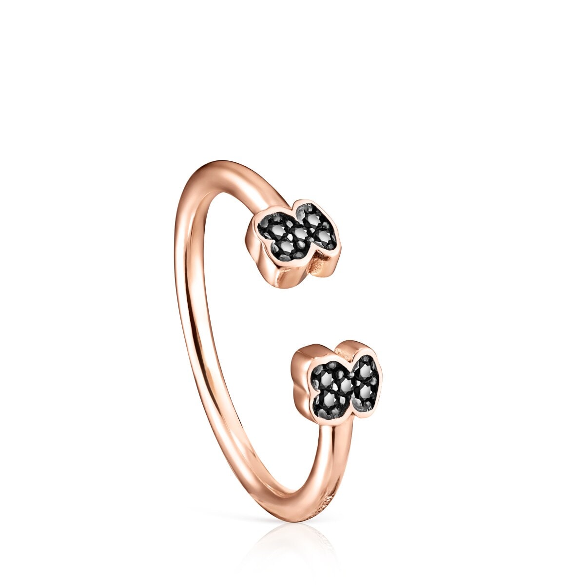 Anillo abierto de plata vermeil rosa con espinelas motivo oso Motif