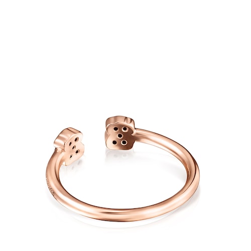 Anillo abierto de plata vermeil rosa con espinelas motivo oso Motif