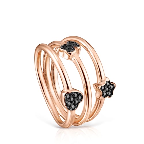 Anillo de plata vermeil rosa con espinelas motivos oso, corazón y flor Motif