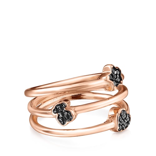 Anillo de plata vermeil rosa con espinelas motivos oso, corazón y flor Motif