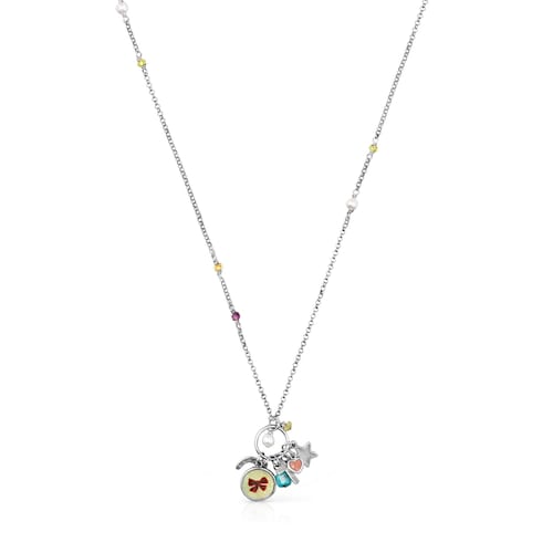 Collar de plata pavonada con nácar y gemas La XIII