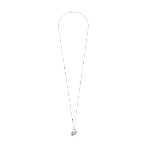 Collar de plata pavonada con nácar y gemas La XIII