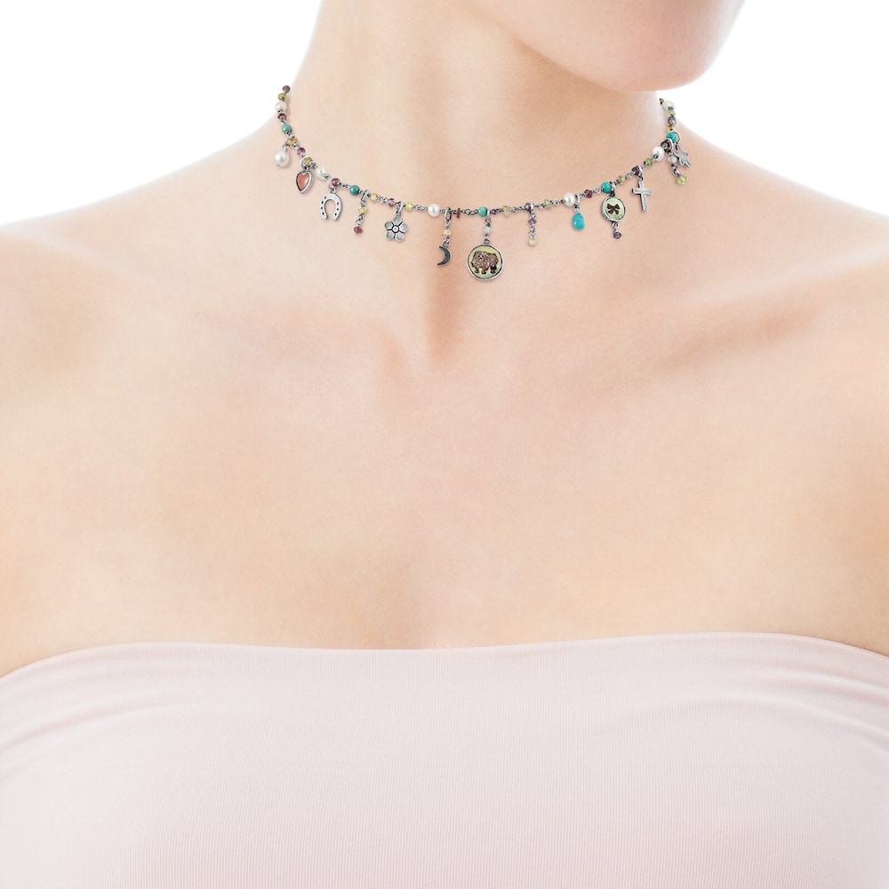 Collar La XIII de Plata Pavonada con N&aacute;car, Perlas y Gemas