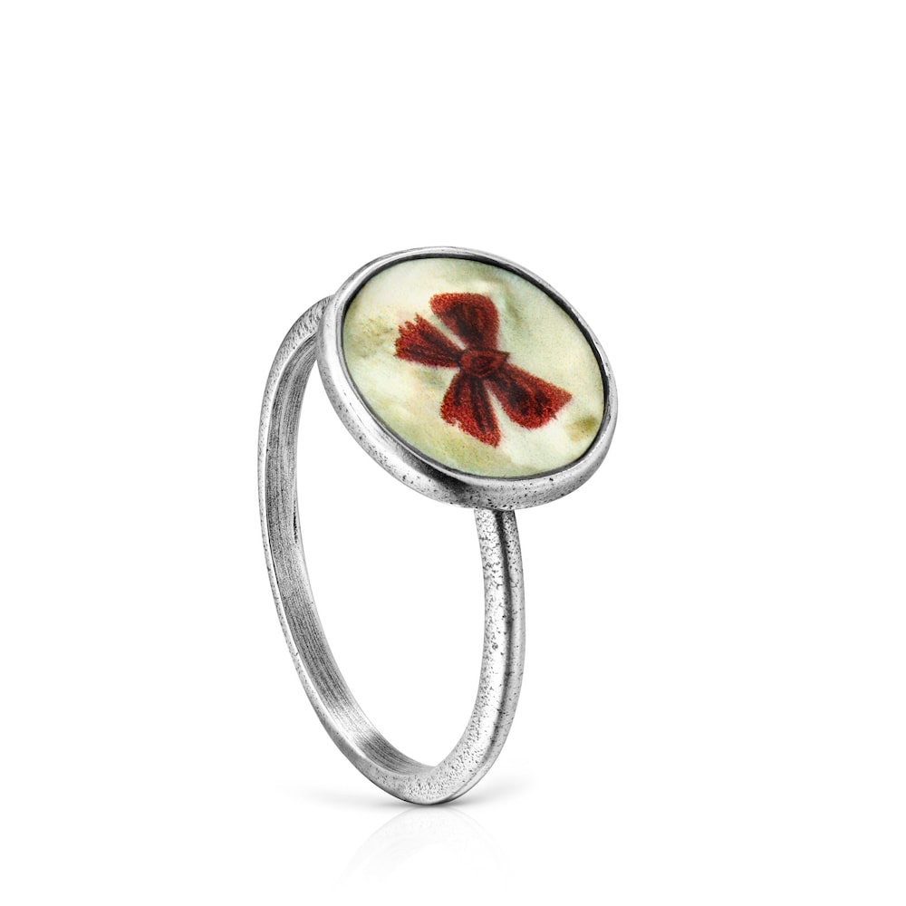 Anillo de plata pavonada con n&aacute;car La XIII