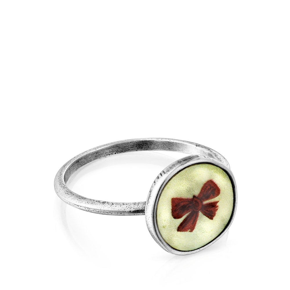 Anillo de plata pavonada con n&aacute;car La XIII