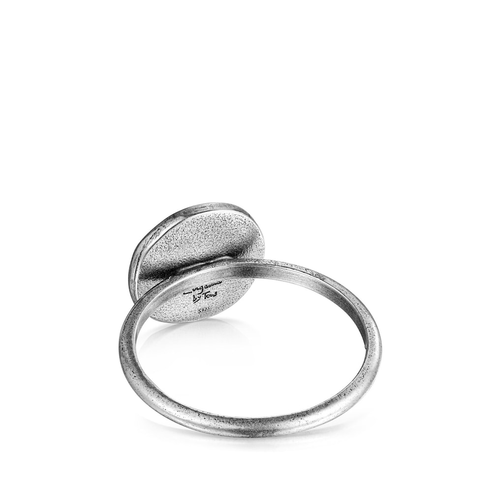 Anillo de plata pavonada con n&aacute;car La XIII