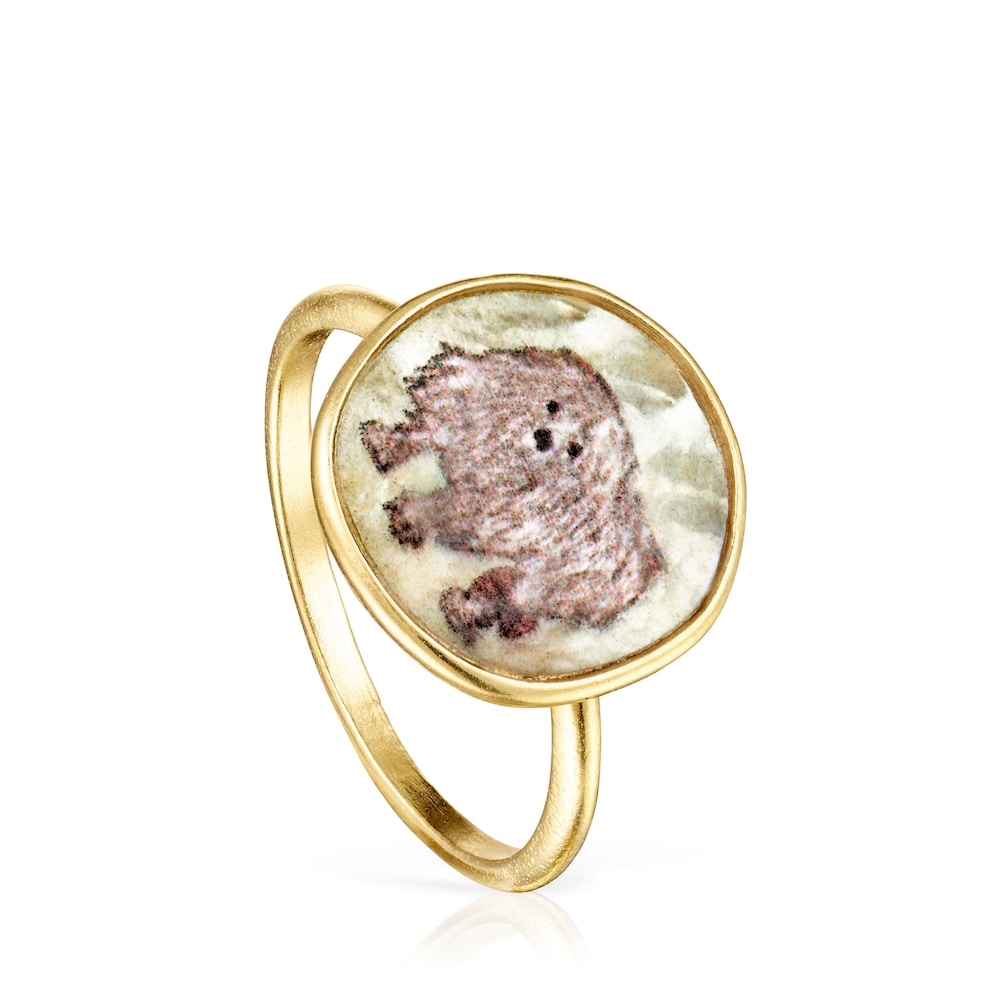 Anillo con ba&ntilde;o de oro 18 kt sobre plata con n&aacute;car La XIII