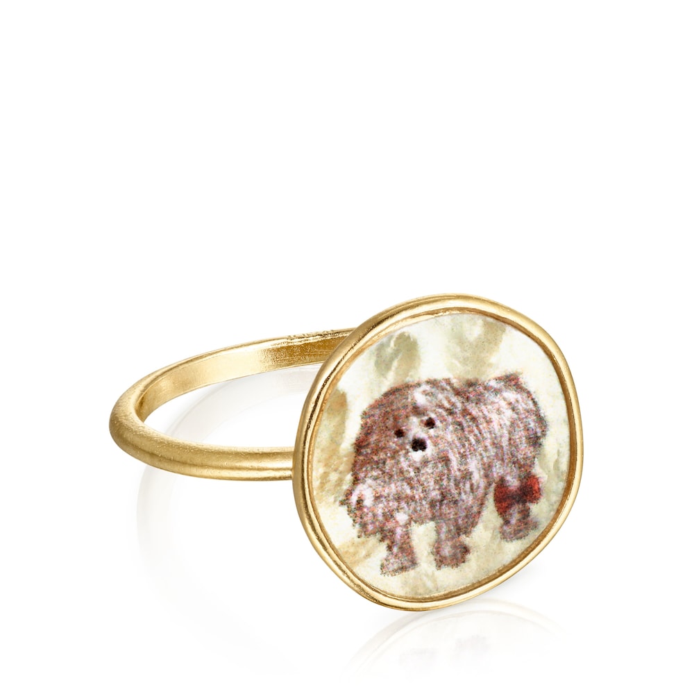 Anillo con ba&ntilde;o de oro 18 kt sobre plata con n&aacute;car La XIII