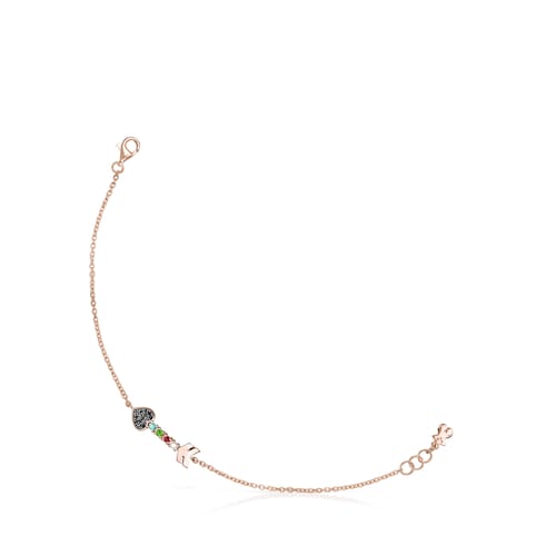 Pulsera flecha con ba&ntilde;o de oro rosa 18 kt sobre plata y gemas San Valent&iacute;n
