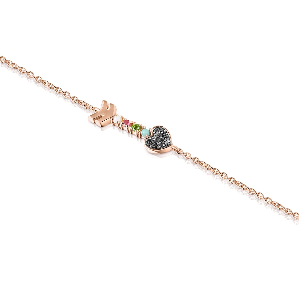 Pulsera flecha con ba&ntilde;o de oro rosa 18 kt sobre plata y gemas San Valent&iacute;n