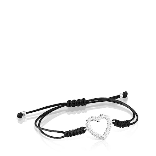 Pulsera coraz&oacute;n de plata y cord&oacute;n negro San Valent&iacute;n image number 0