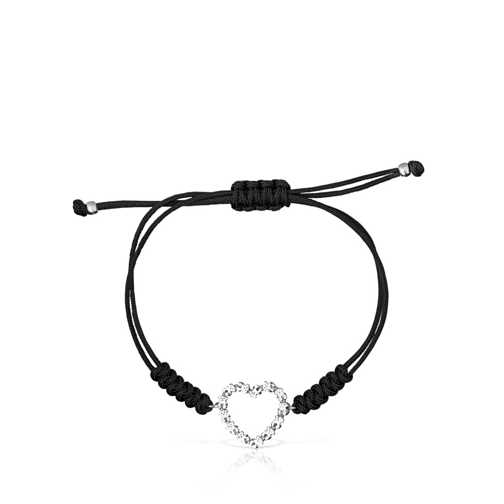 Pulsera coraz&oacute;n de plata y cord&oacute;n negro San Valent&iacute;n