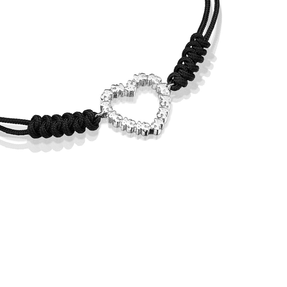 Pulsera coraz&oacute;n de plata y cord&oacute;n negro San Valent&iacute;n