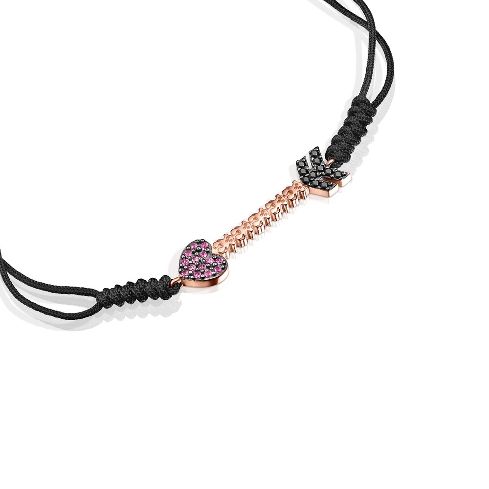 San Valent&iacute;n arrow Bracelet in Rose 18K gold vermeil with Gemstones and black Cord