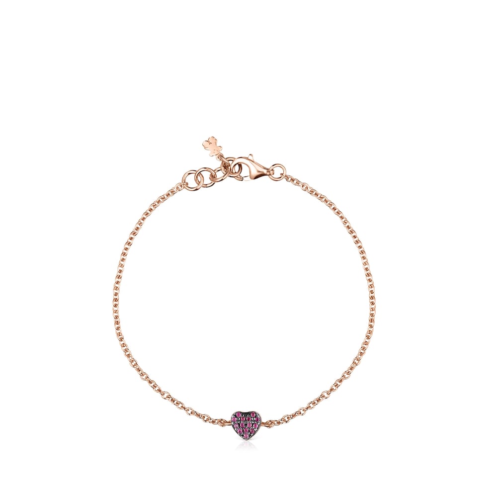 Herz-Armband San Valent&iacute;n aus Vermeil-Ros&eacute;gold mit Rubin