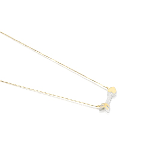 Gold San Valentín arrow Necklace with Mother-of-pearl