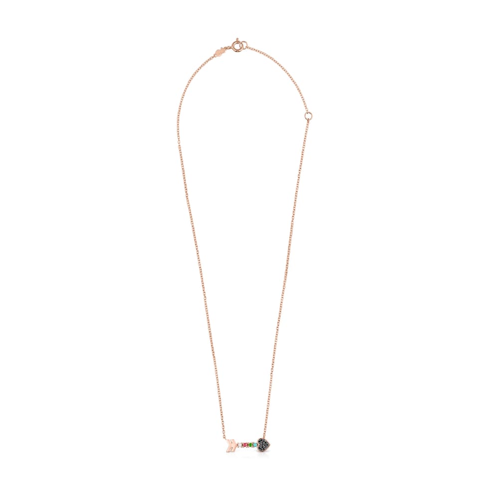 Collar San Valent&iacute;n flecha con ba&ntilde;o de oro rosa 18 kt sobre plata y gemas